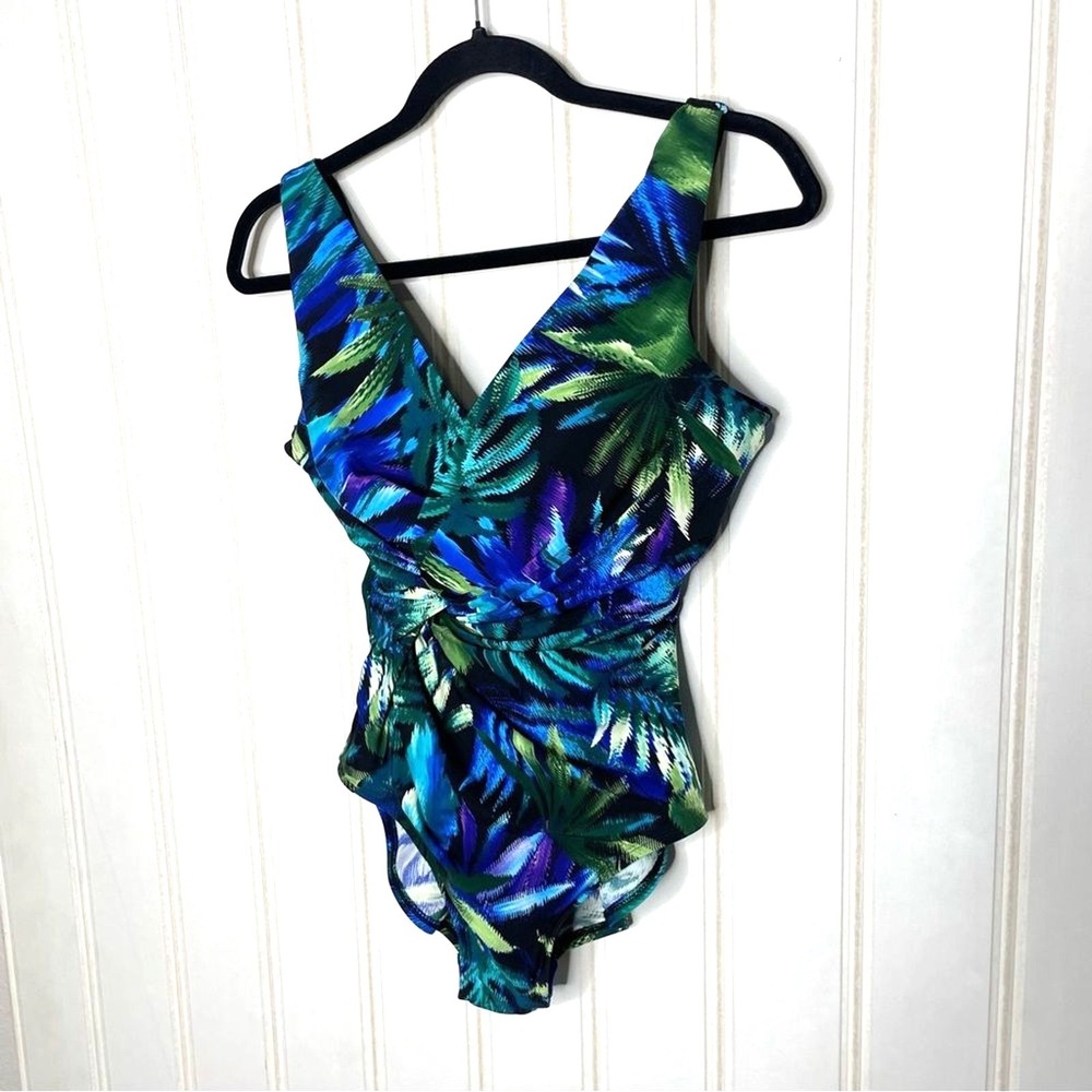 Miraclesuit Womens Tropical Palm Leaf One Piece Swimsuit Blue Green 12 70 - Picture 4 of 10